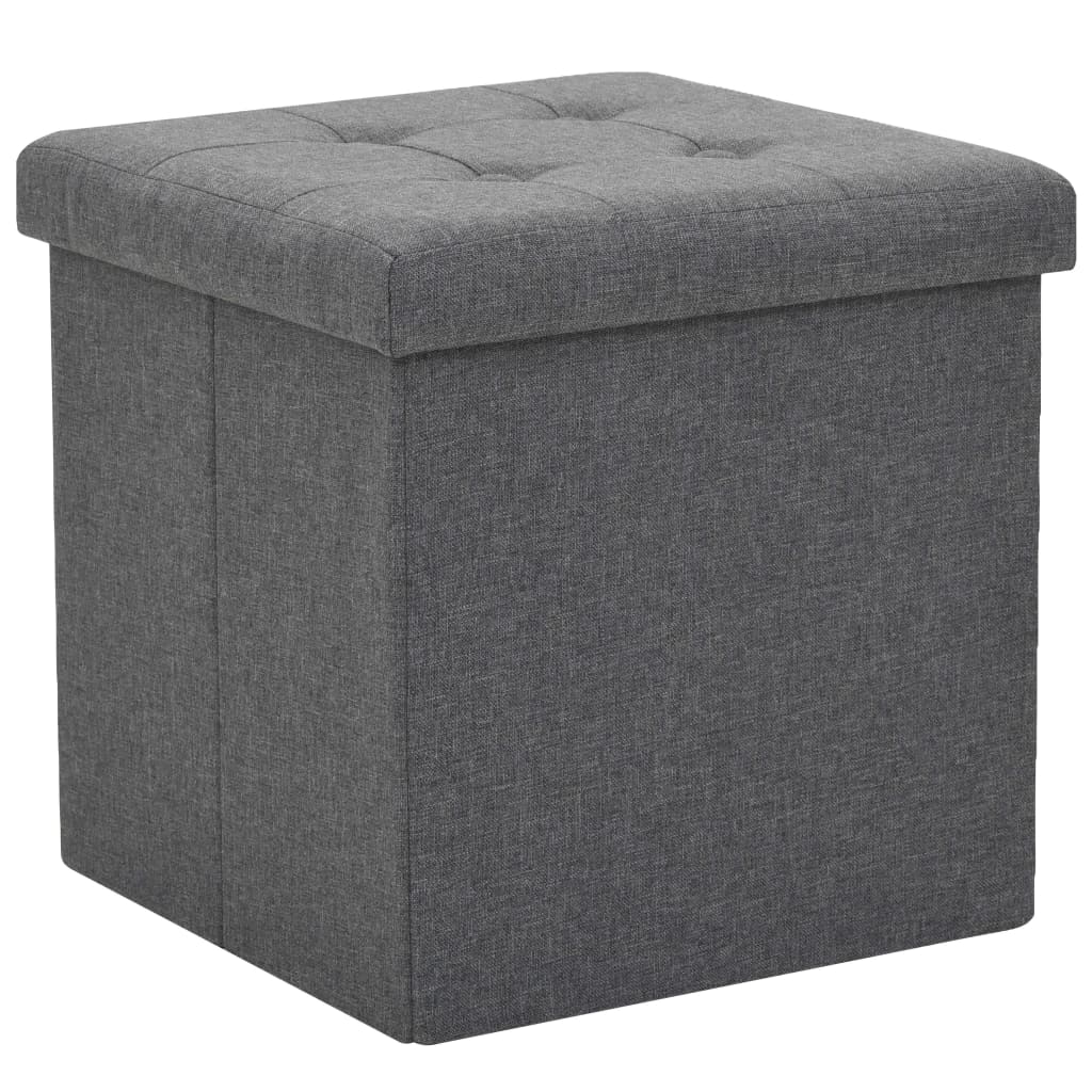Folding Storage Stools 2 pcs Dark Gray Faux Linen