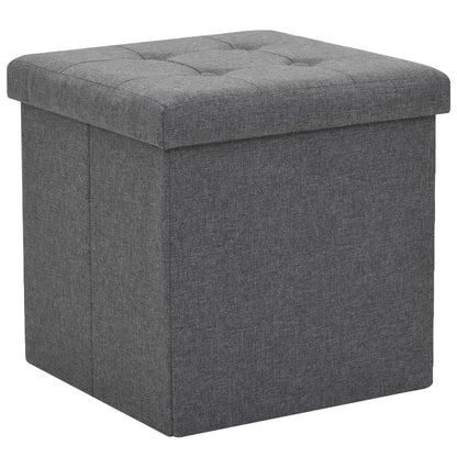 Folding Storage Stools 2 pcs Dark Gray Faux Linen
