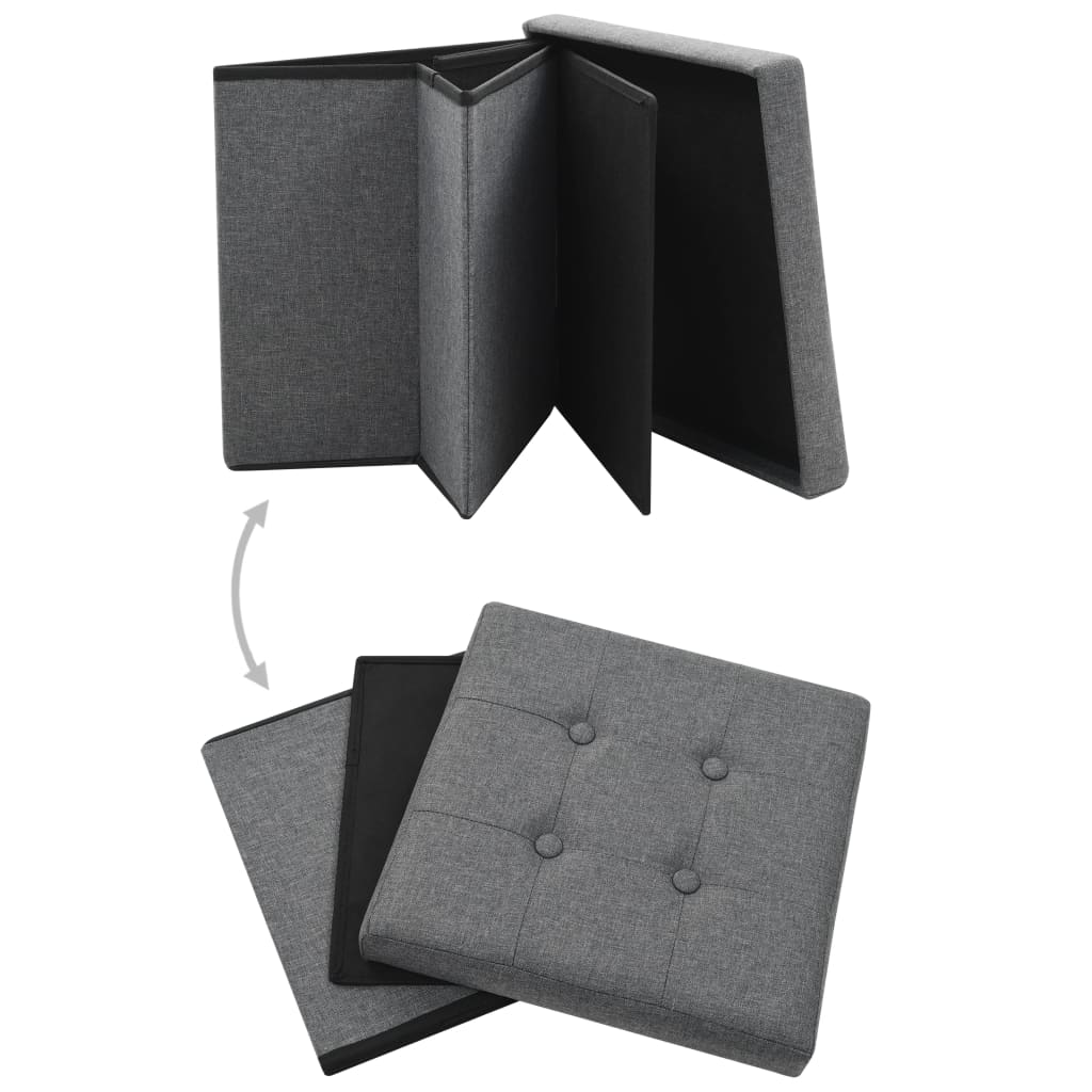 Folding Storage Stools 2 pcs Dark Gray Faux Linen