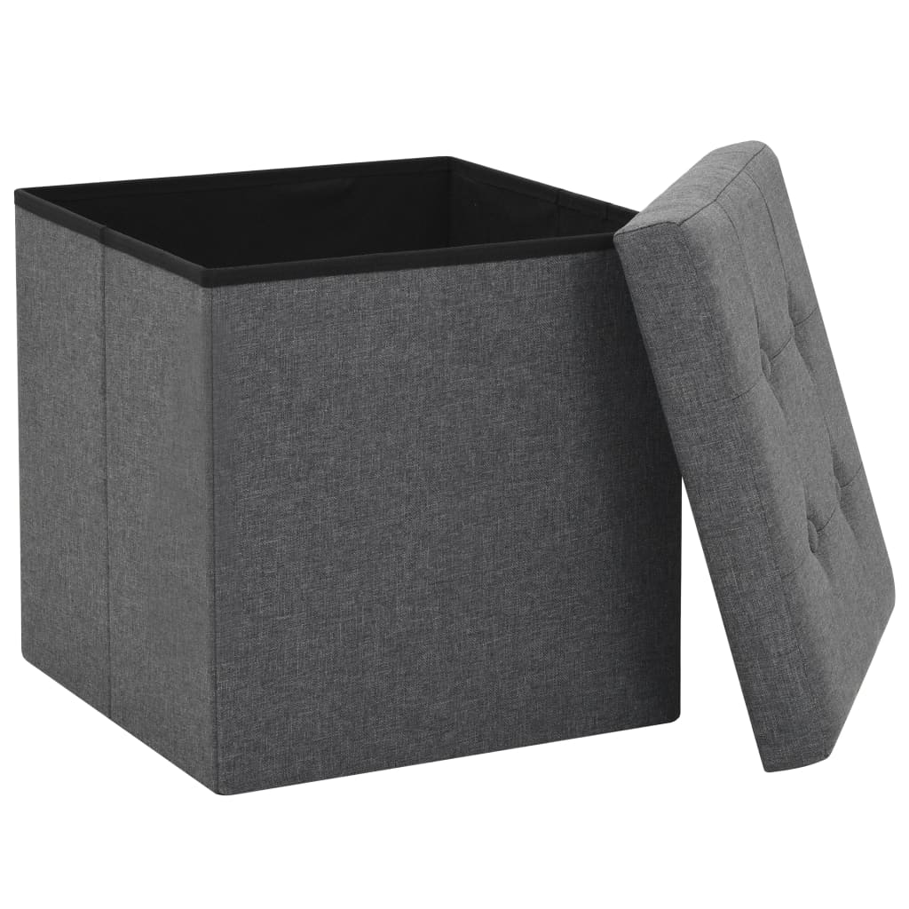 Folding Storage Stools 2 pcs Dark Gray Faux Linen