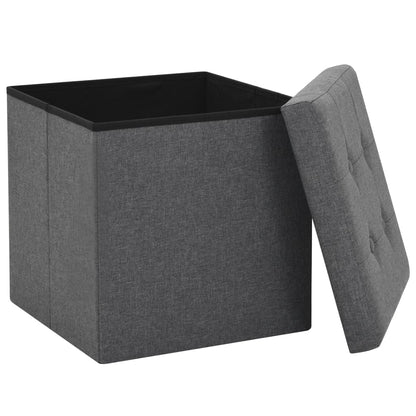 Folding Storage Stools 2 pcs Dark Gray Faux Linen