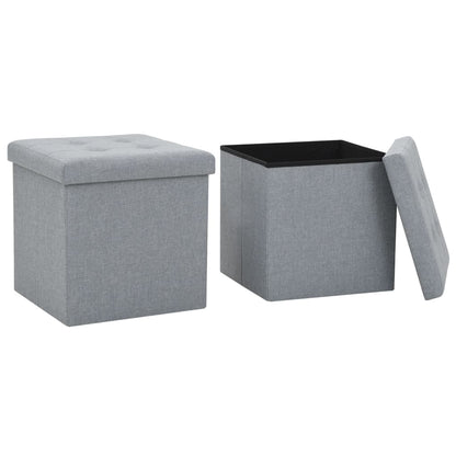 Storage Stool Set of 2 Light Grey Faux linen, MDF, Foam Medium