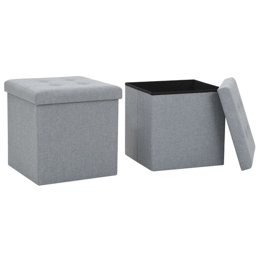 Storage Stool Set of 2 Light Grey Faux linen, MDF, Foam Medium