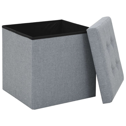 Storage Stool Set of 2 Light Grey Faux linen, MDF, Foam Medium