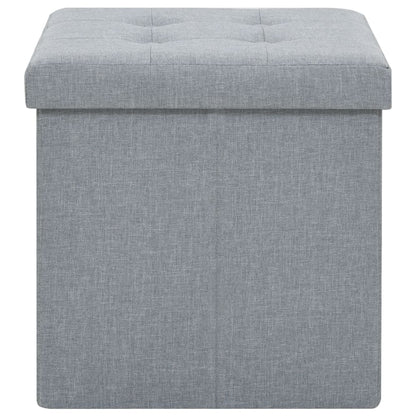 Storage Stool Set of 2 Light Grey Faux linen, MDF, Foam Medium
