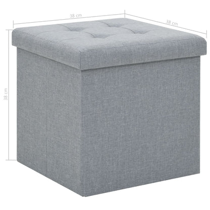 Storage Stool Set of 2 Light Grey Faux linen, MDF, Foam Medium