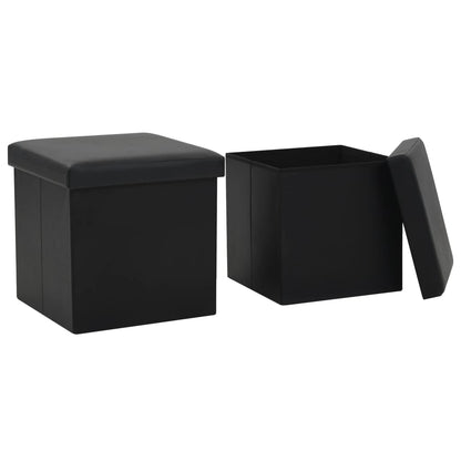 Storage Stool Set of 2 Black PVC, MDF, Foam Medium