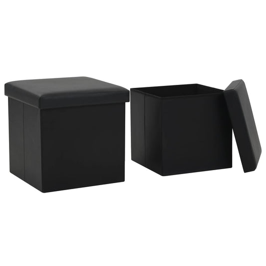 Storage Stool Set of 2 Black PVC, MDF, Foam Medium