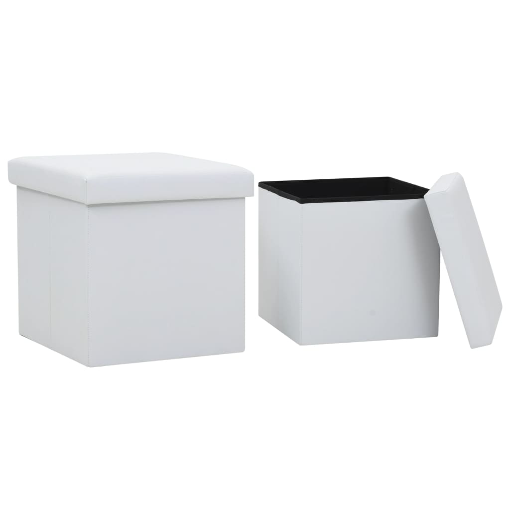 Storage Stool Set of 2 White Faux Leather, MDF, Foam Medium