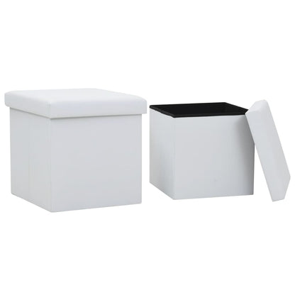 Storage Stool Set of 2 White Faux Leather, MDF, Foam Medium