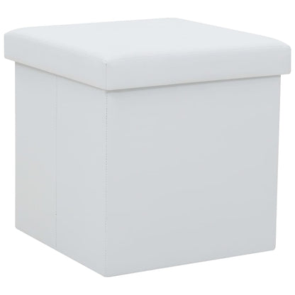 Storage Stool Set of 2 White Faux Leather, MDF, Foam Medium
