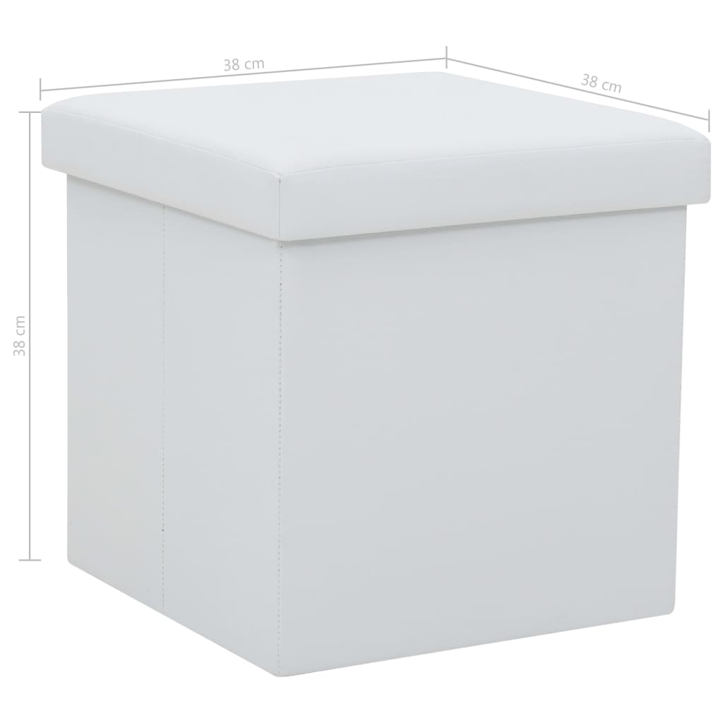 Storage Stool Set of 2 White Faux Leather, MDF, Foam Medium