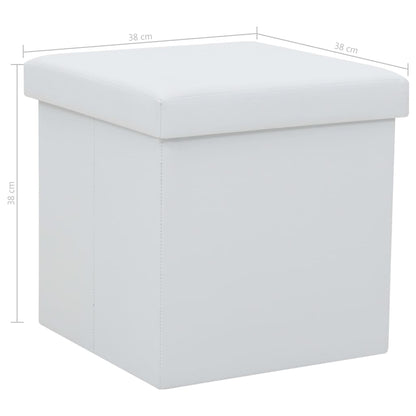 Storage Stool Set of 2 White Faux Leather, MDF, Foam Medium