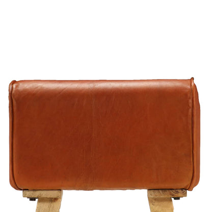 Bar Chair Set of 2 Natural wood and brown leather