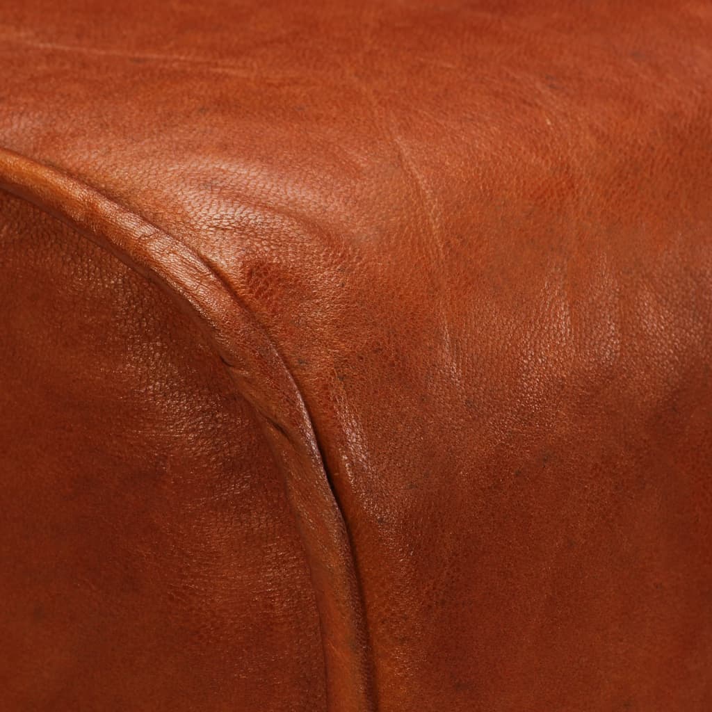 Bar Chair Set of 2 Natural wood and brown leather
