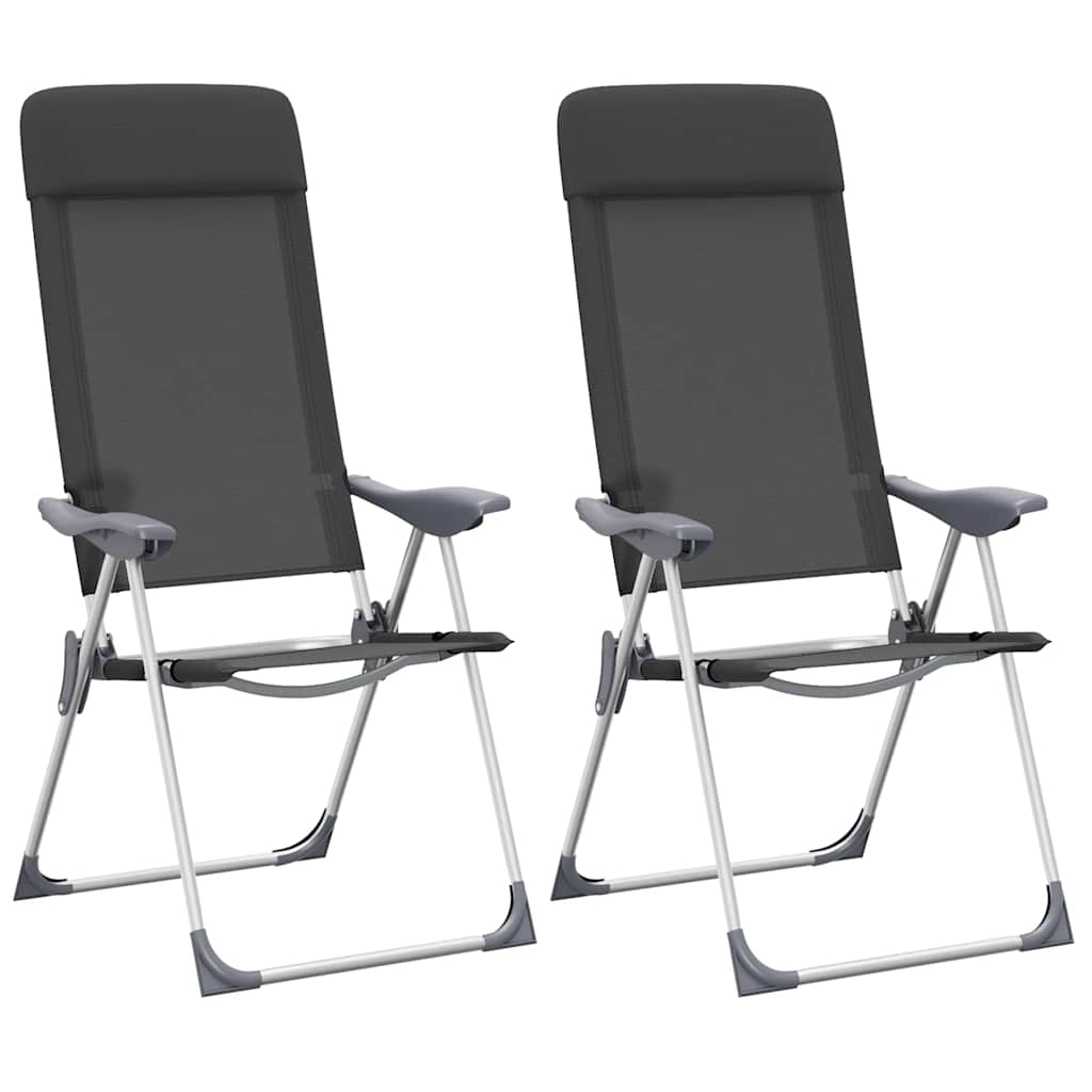 Folding Camping Chairs 2 pcs Black Aluminum