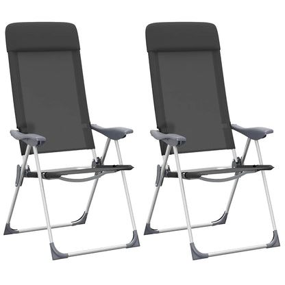 Folding Camping Chairs 2 pcs Black Aluminum