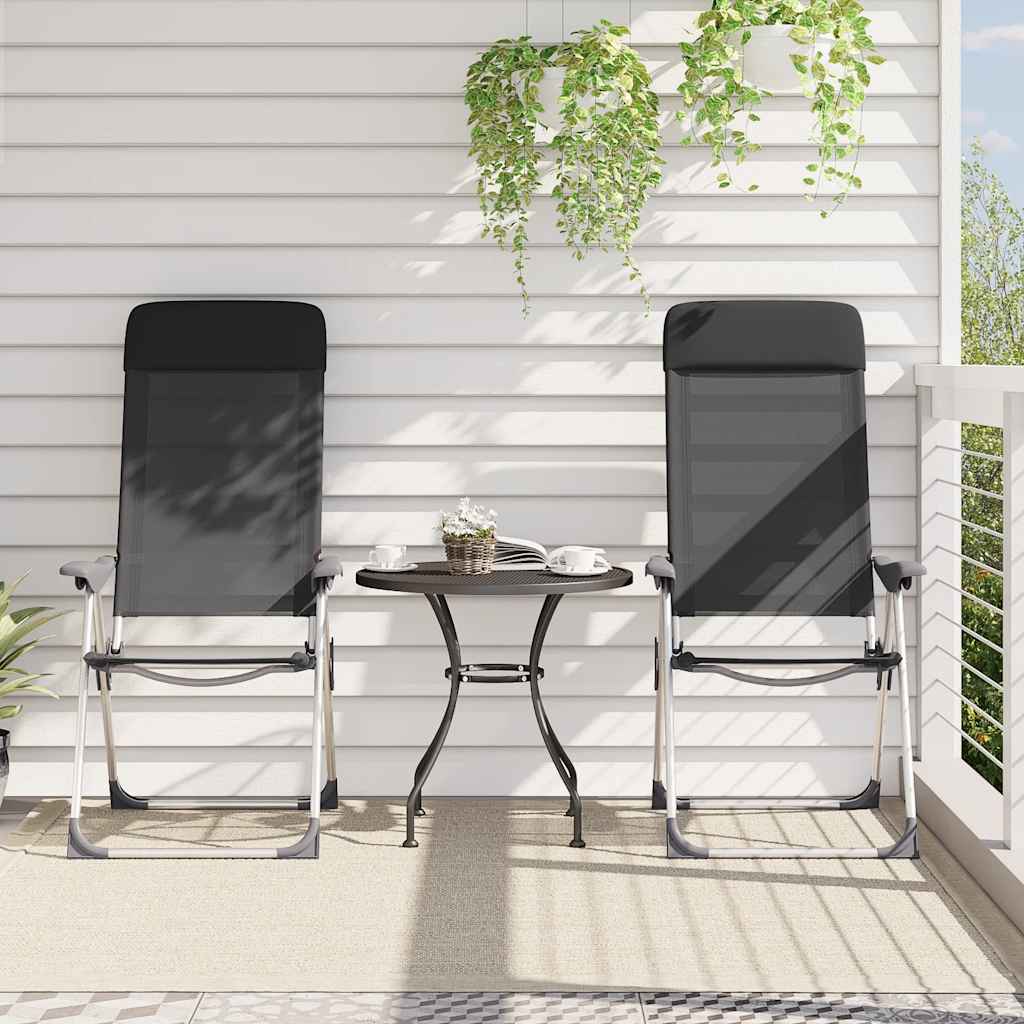Folding Camping Chairs 2 pcs Black Aluminum