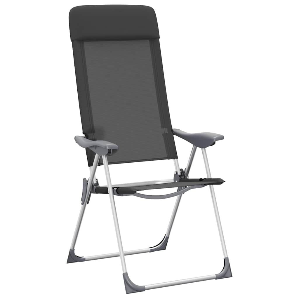 Folding Camping Chairs 2 pcs Black Aluminum
