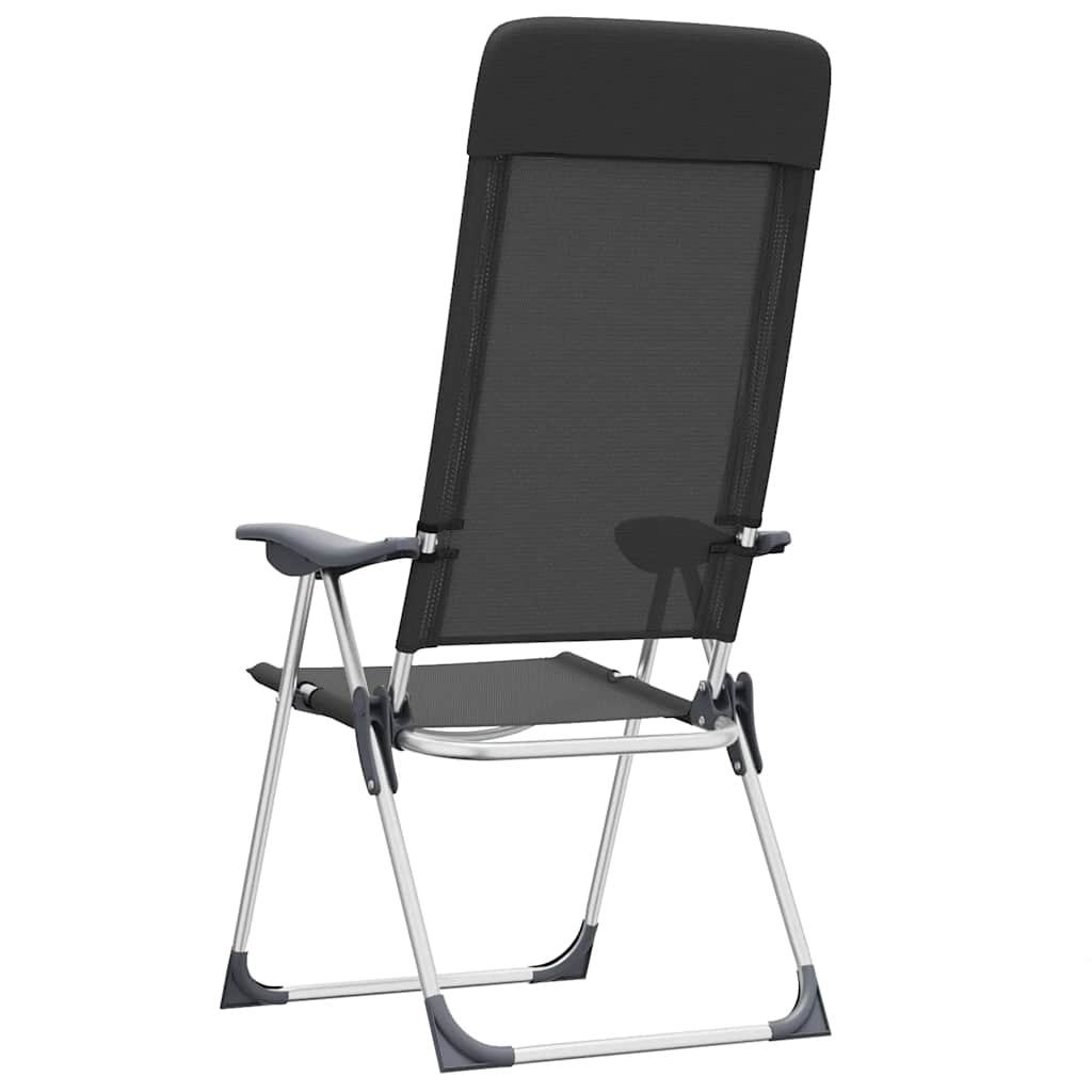 Folding Camping Chairs 2 pcs Black Aluminum