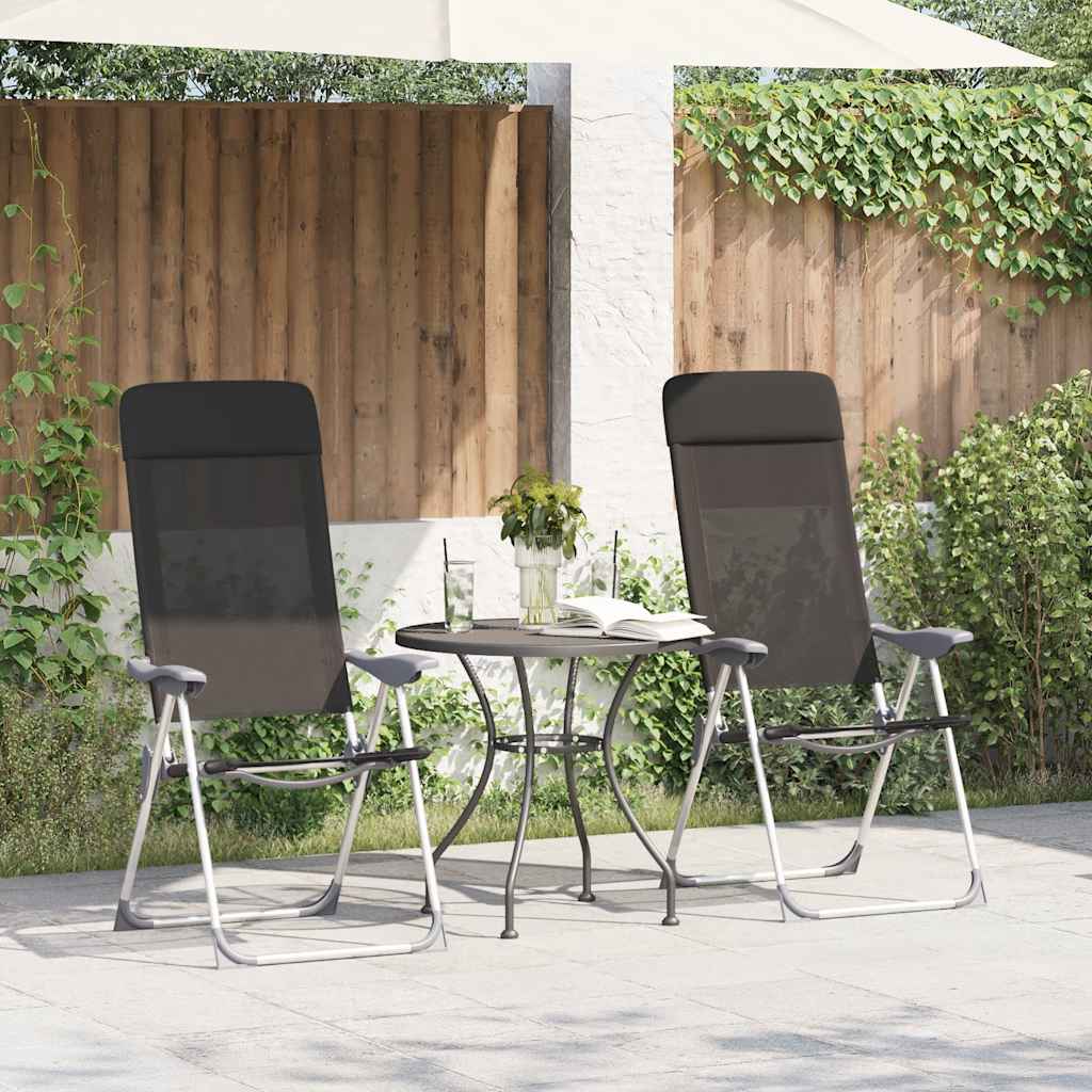 Folding Camping Chairs 2 pcs Black Aluminum