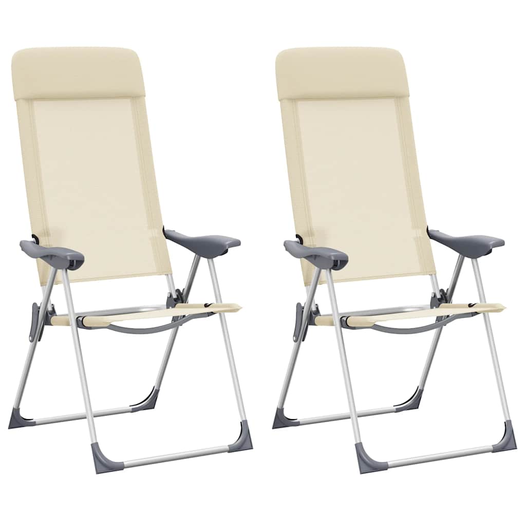 Folding Camping Chairs 2 pcs Cream Aluminum