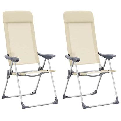 Folding Camping Chairs 2 pcs Cream Aluminum