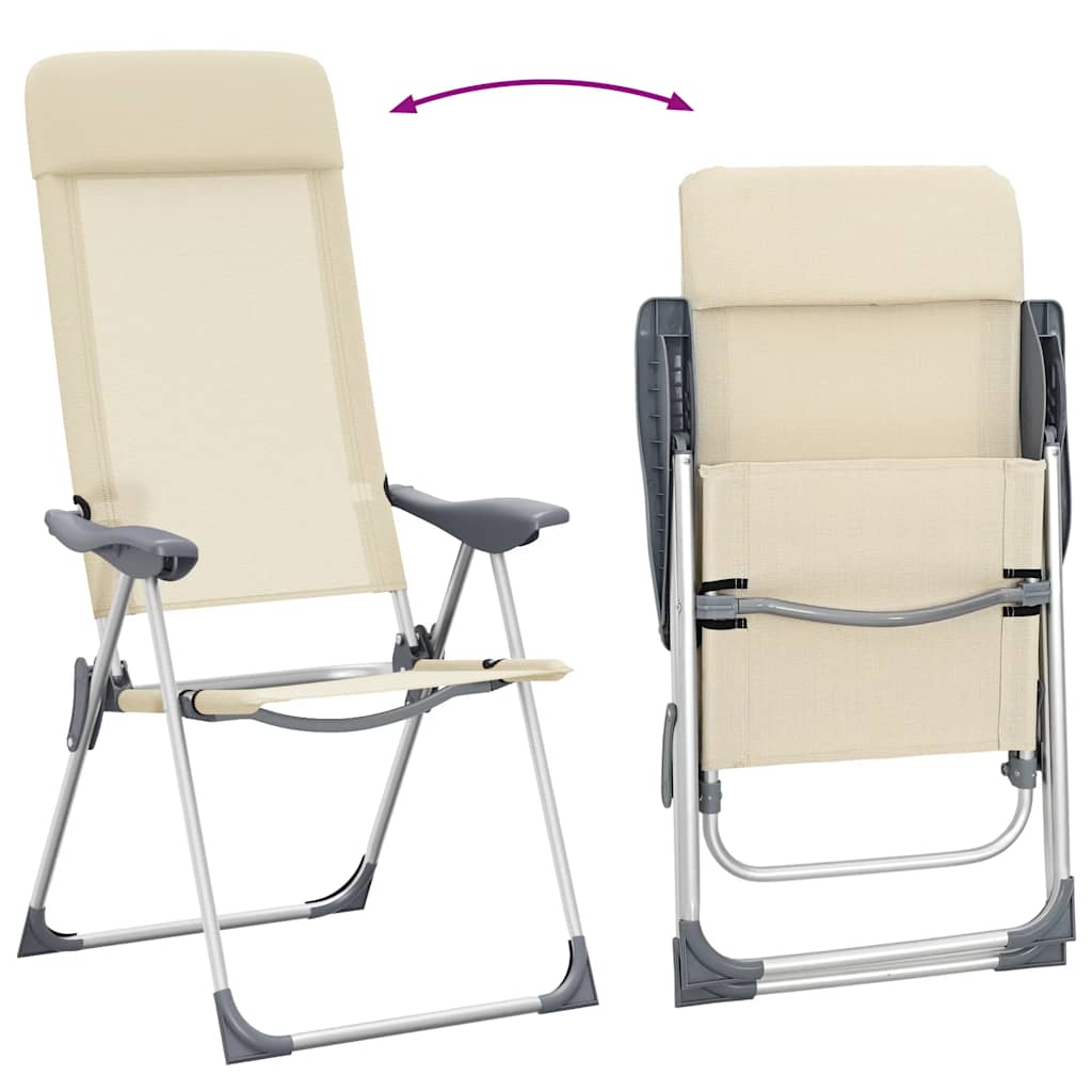 Folding Camping Chairs 2 pcs Cream Aluminum