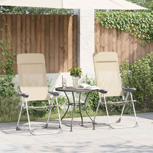 Folding Camping Chairs 2 pcs Cream Aluminum