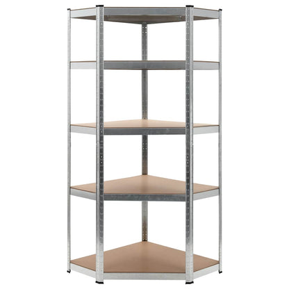 5-Layer Corner Shelf Silver Steel&Engineered Wood