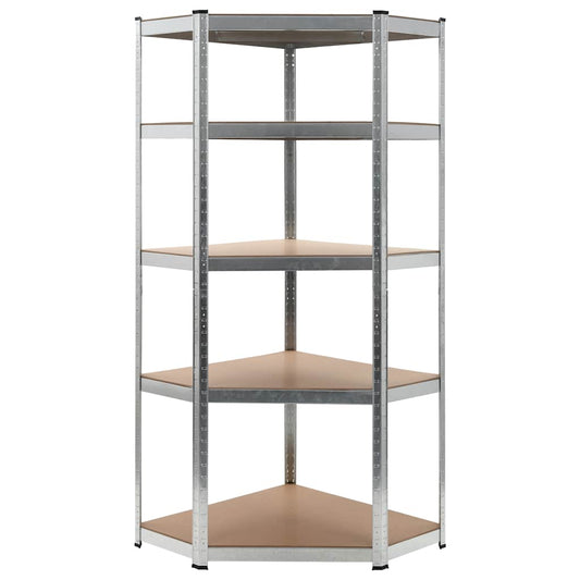 5-Layer Corner Shelf Silver Steel&Engineered Wood