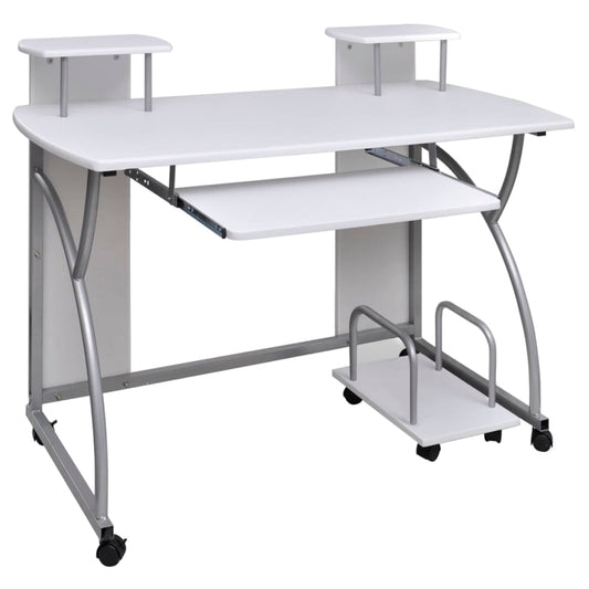 Computer Desk with Pull-out Keyboard Tray White Cart Game Laptop Table