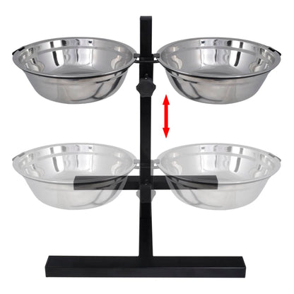 Adjustable Double Diner Pet Dog Feeding Stand & 2 x 1.1gal Stainless Steel Bowls