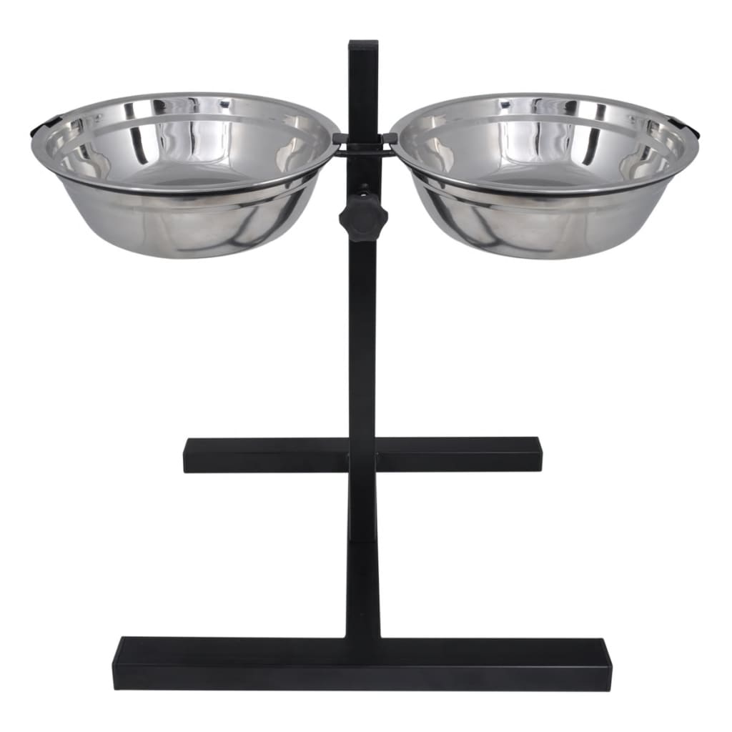 Adjustable Double Diner Pet Dog Feeding Stand & 2 x 1.1gal Stainless Steel Bowls