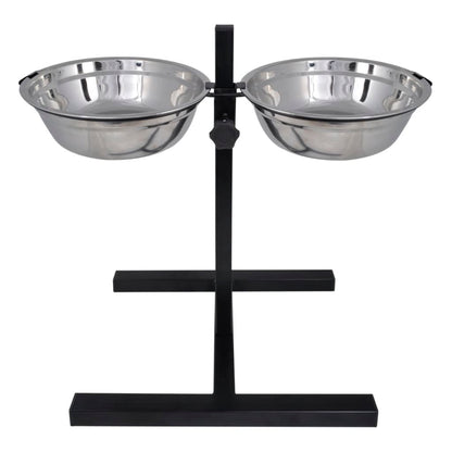 Adjustable Double Diner Pet Dog Feeding Stand & 2 x 1.1gal Stainless Steel Bowls