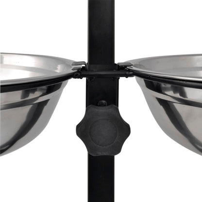 Adjustable Double Diner Pet Dog Feeding Stand & 2 x 1.1gal Stainless Steel Bowls