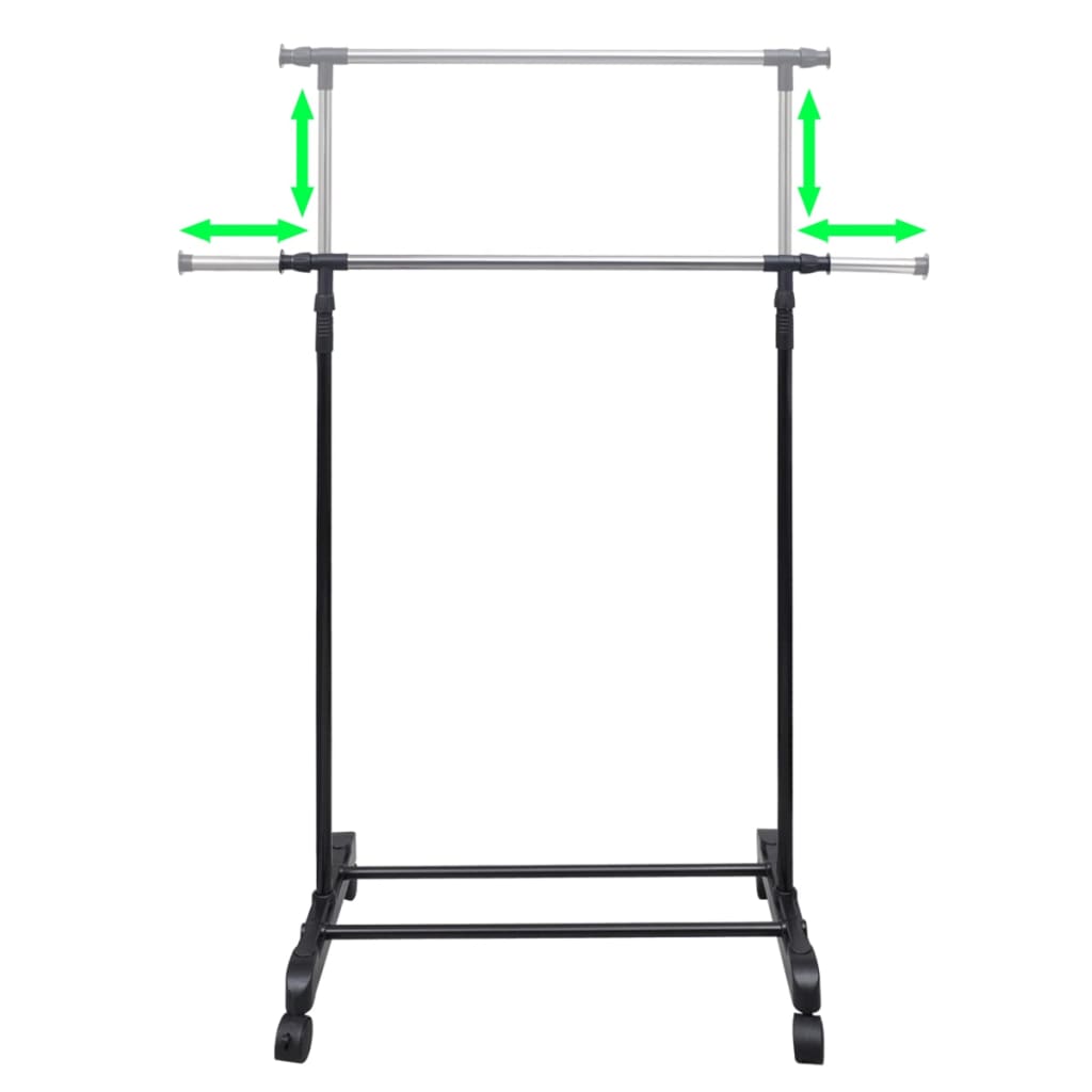 Clothes Rack Silver, Black Stainless Steel, PP Plastic Adjustable