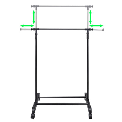 Clothes Rack Silver, Black Stainless Steel, PP Plastic Adjustable