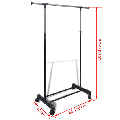 Clothes Rack Silver, Black Stainless Steel, PP Plastic Adjustable