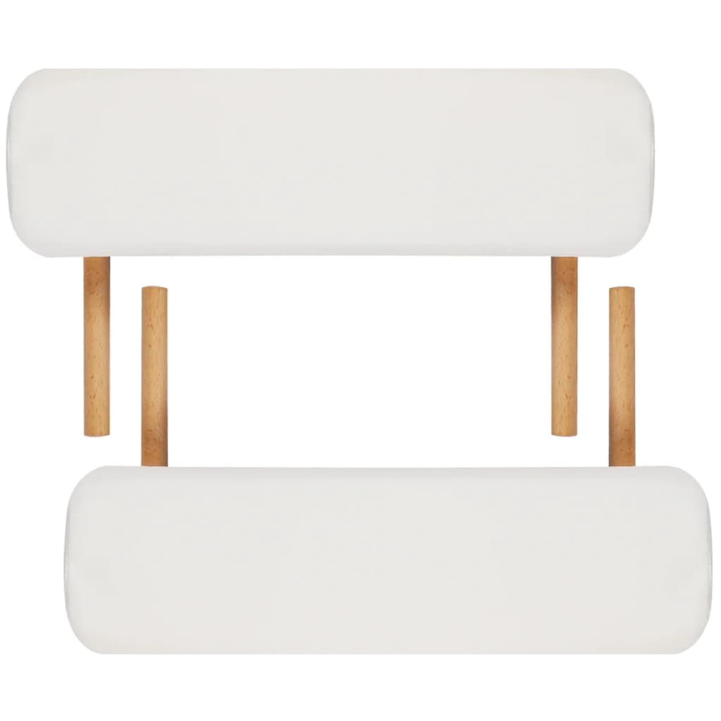 Cream White Foldable Massage Table 2 Zones with Wooden Frame