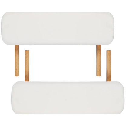 Cream White Foldable Massage Table 2 Zones with Wooden Frame