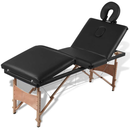 Black Foldable Massage Table 4 Zones with Wooden Frame