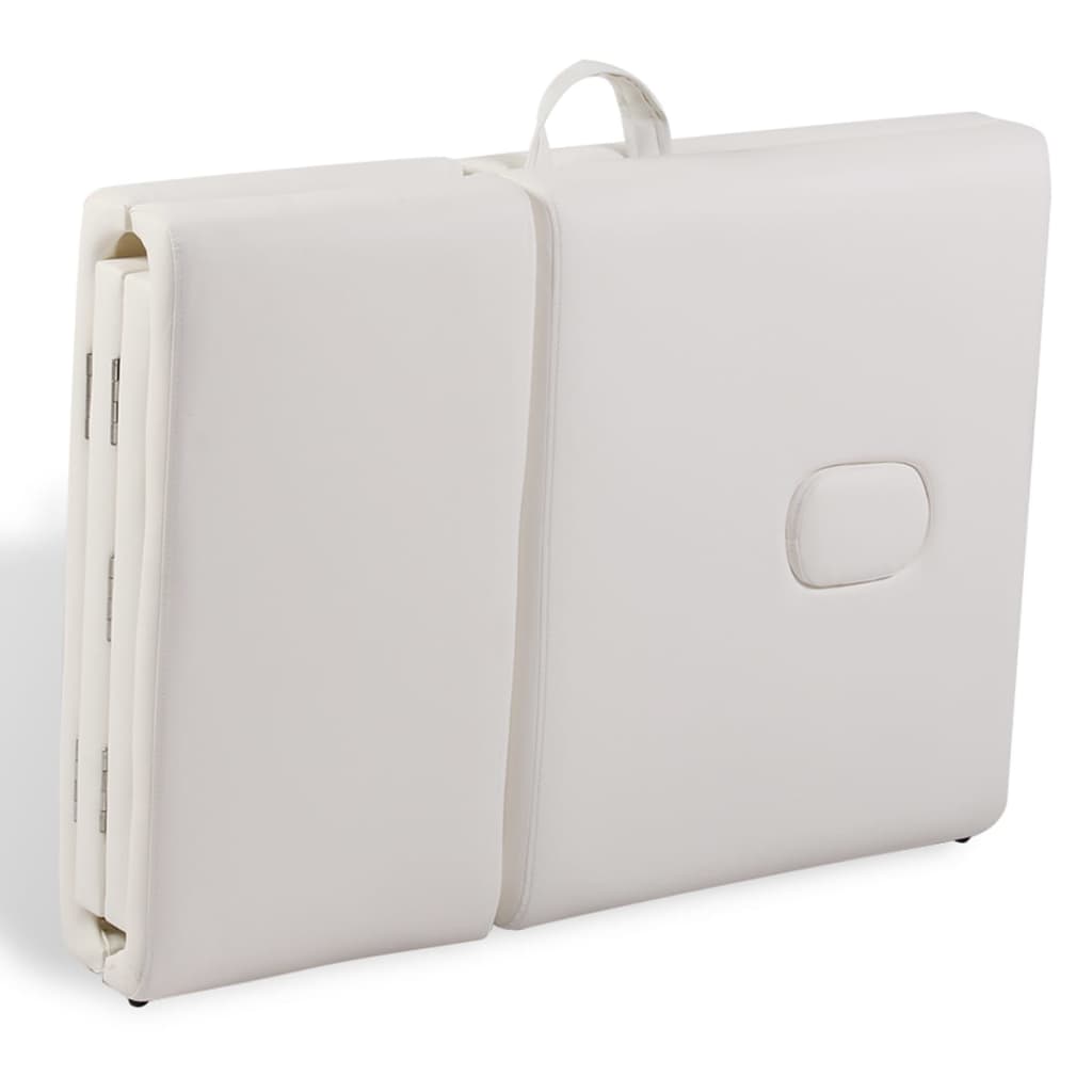 Cream White Foldable Massage Table 4 Zones with Wooden Frame