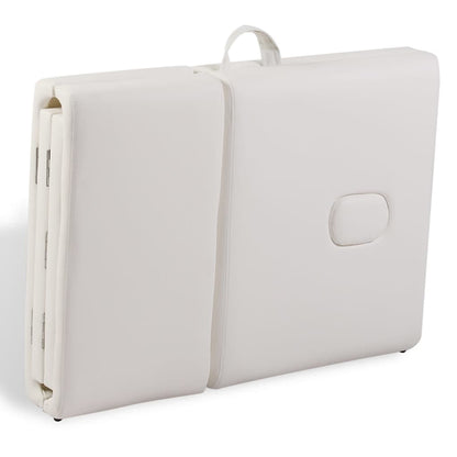 Cream White Foldable Massage Table 4 Zones with Wooden Frame