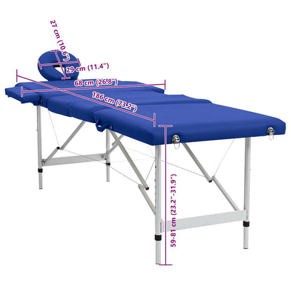 Blue Foldable Massage Table 4 Zones with Aluminum Frame