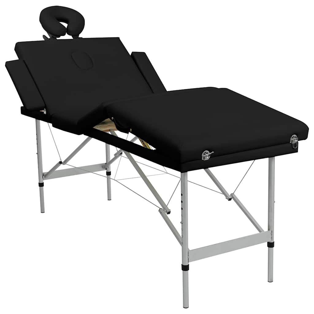 Black Foldable Massage Table 4 Zones with Aluminum Frame