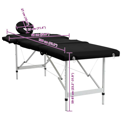 Black Foldable Massage Table 4 Zones with Aluminum Frame