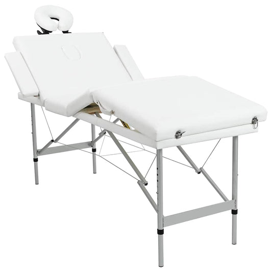 Creme White Foldable Massage Table 4 Zones with Aluminum Frame
