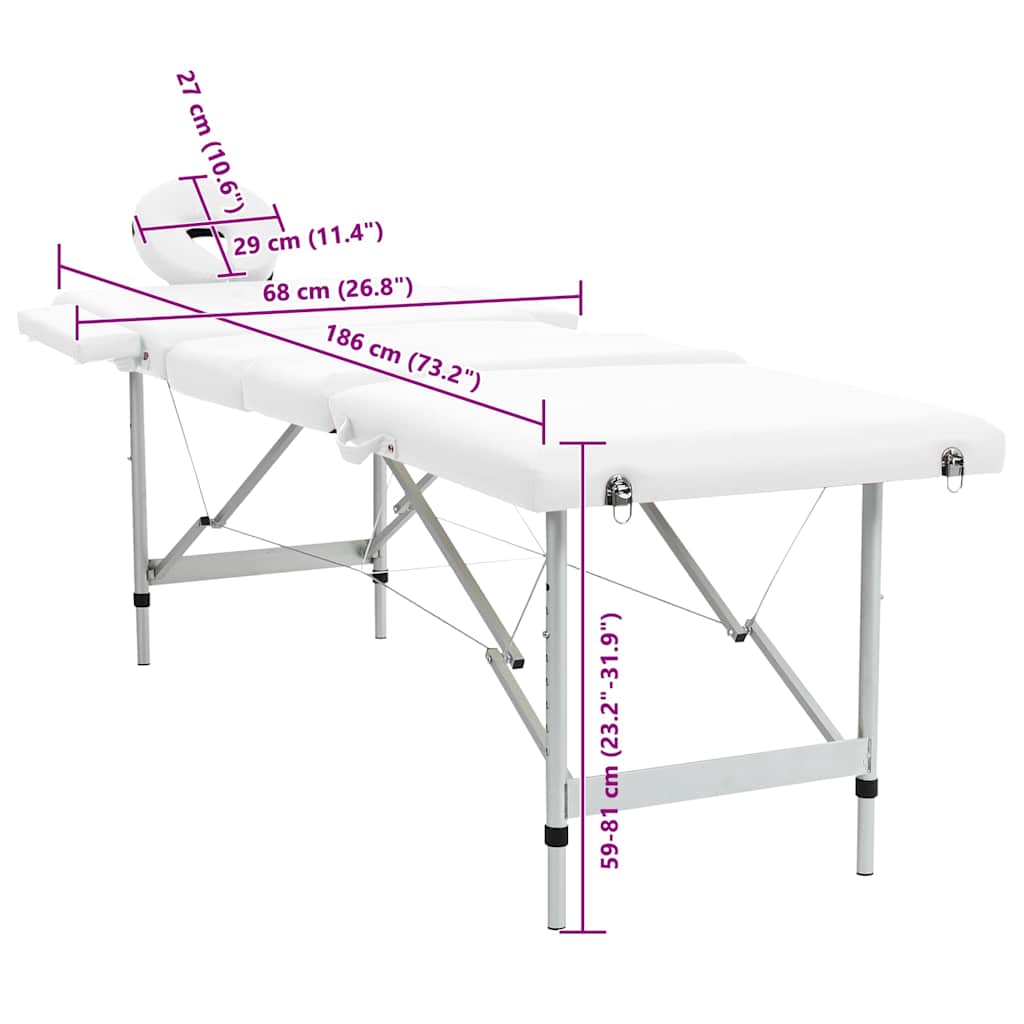 Creme White Foldable Massage Table 4 Zones with Aluminum Frame