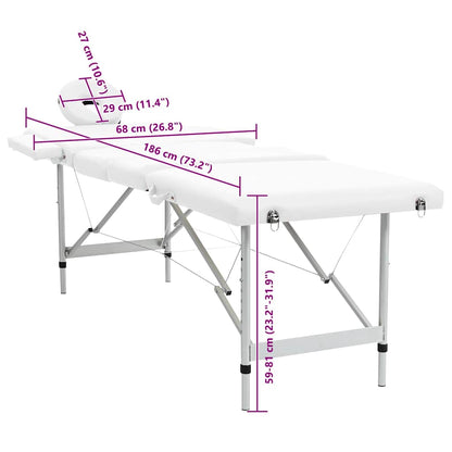 Creme White Foldable Massage Table 4 Zones with Aluminum Frame